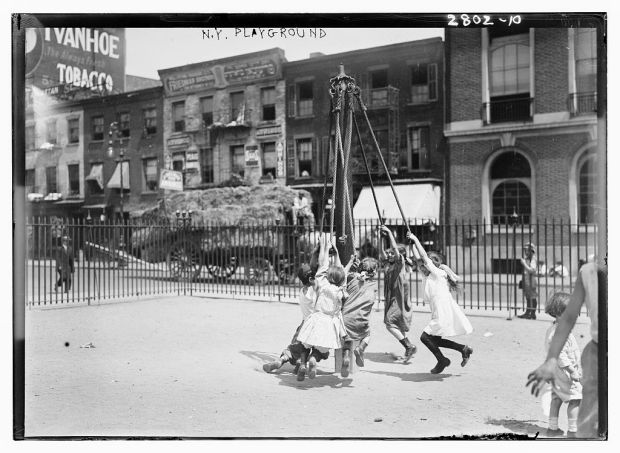 Another Giant Stride - at a playground in New York City, ca. 1910-1915. Source: Library of Congress, Prints & Photographs Division (click).