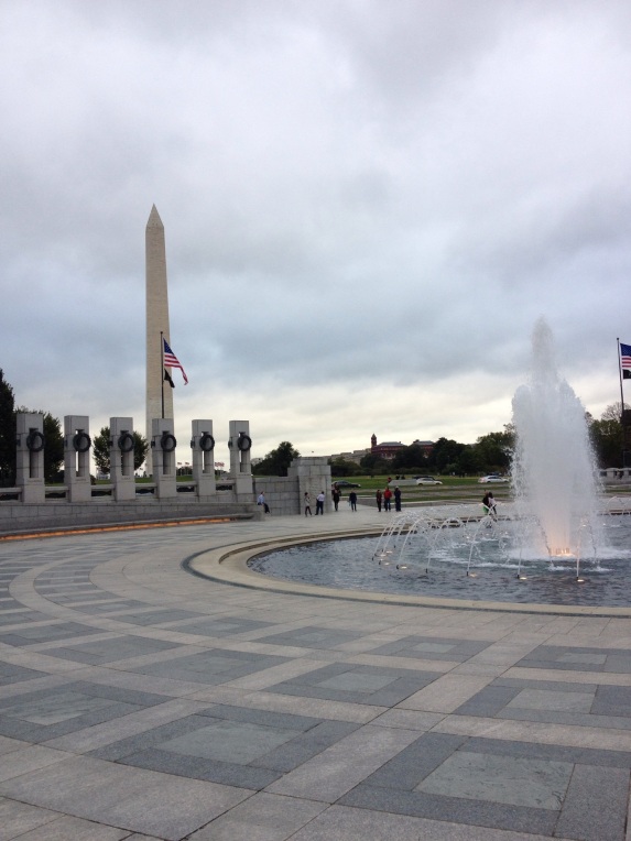 View of the Washington Monument from the World War II Memorial. 